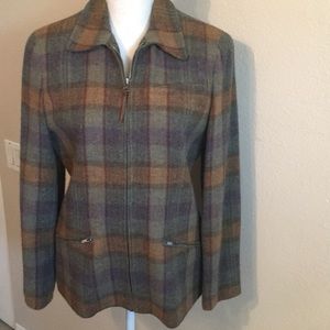 Lauren by Ralph Lauren plaid zip front wool blazer
